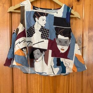 Joyrich Graphic Panel Crop Tank Top in Blue, Burgundy & Cream